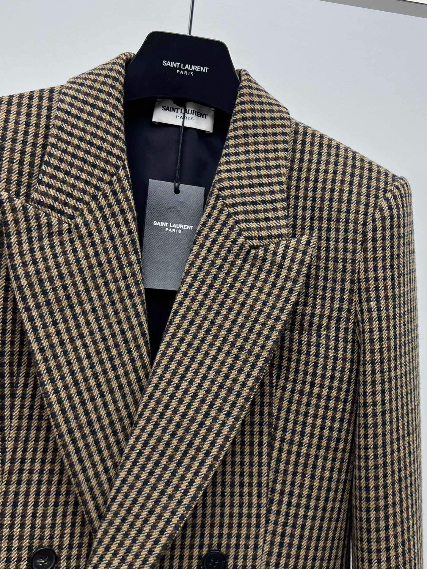 Saint Laurent: Veste, carreaux, laine