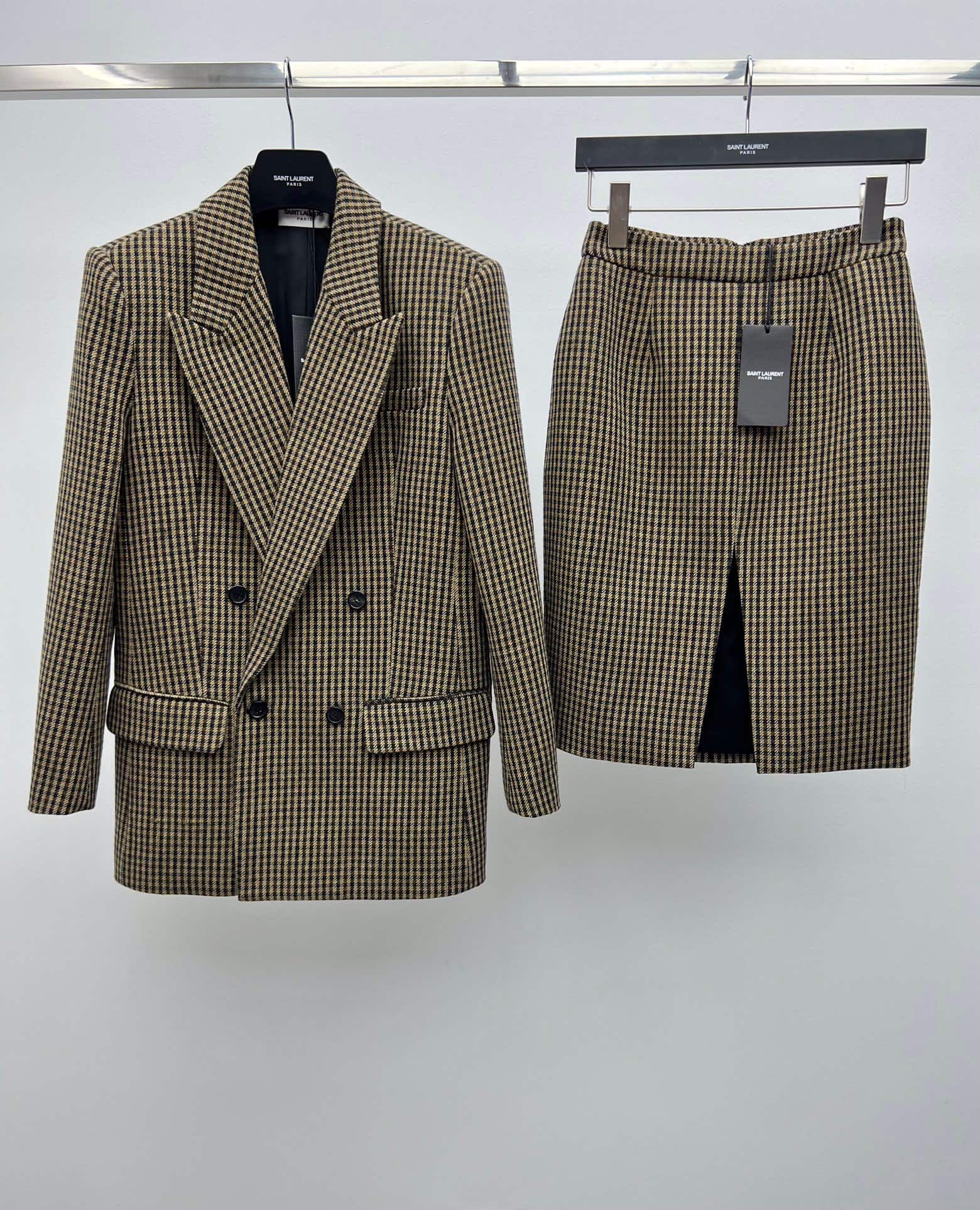 Saint Laurent: Veste, carreaux, laine