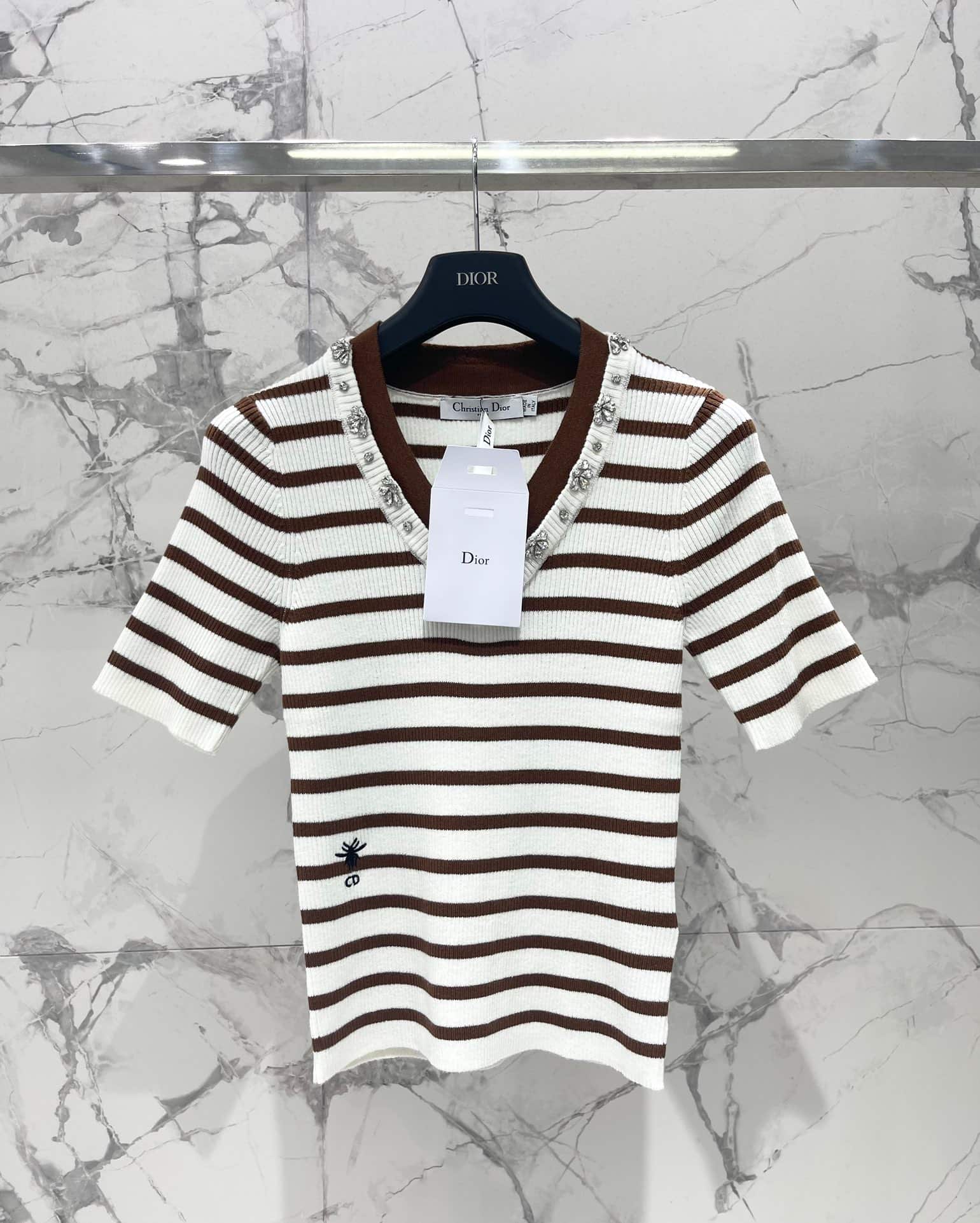 Dior: T-shirt, embroidery, stripes, contrast panels