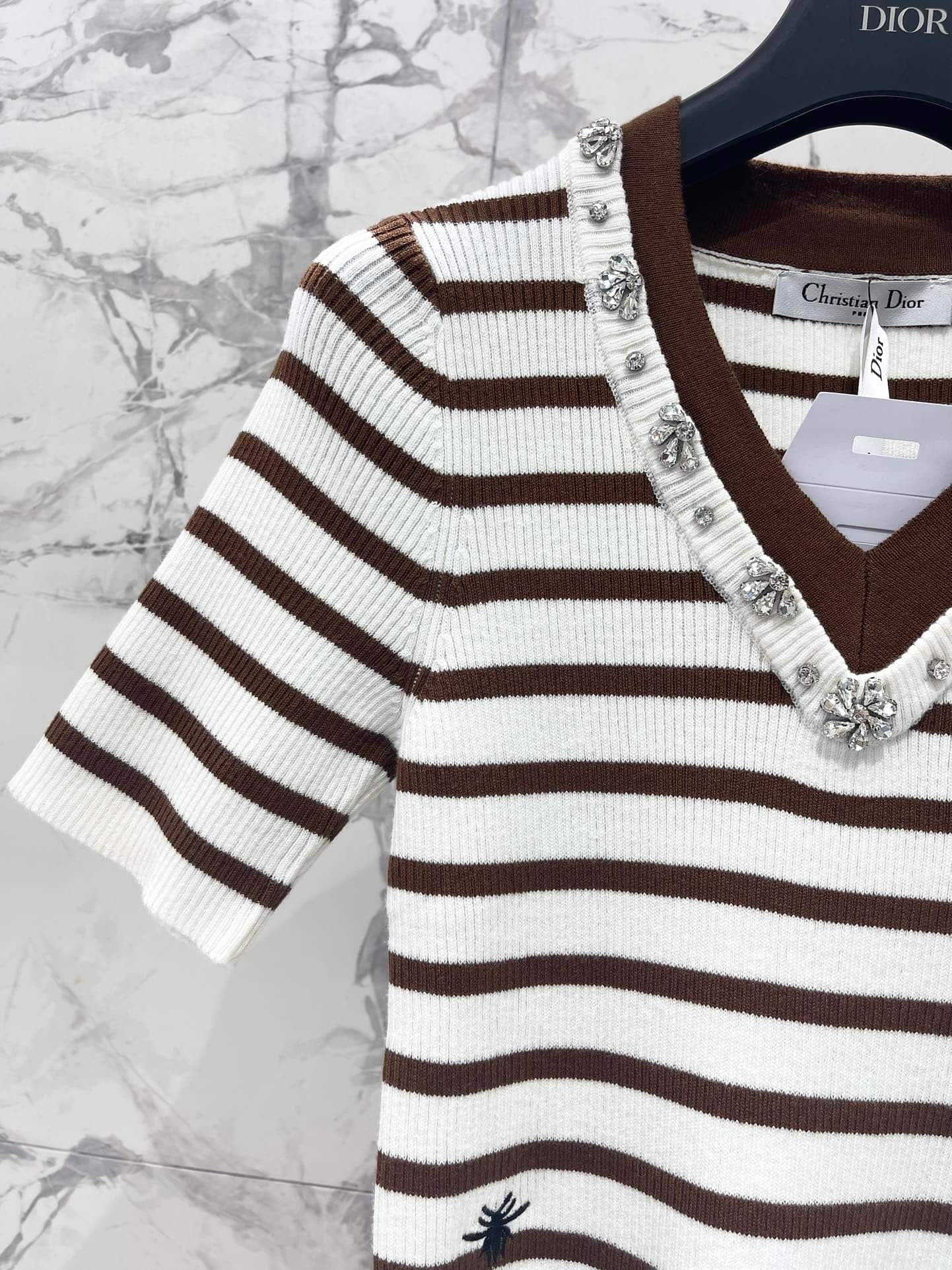 Dior: T-shirt, embroidery, stripes, contrast panels