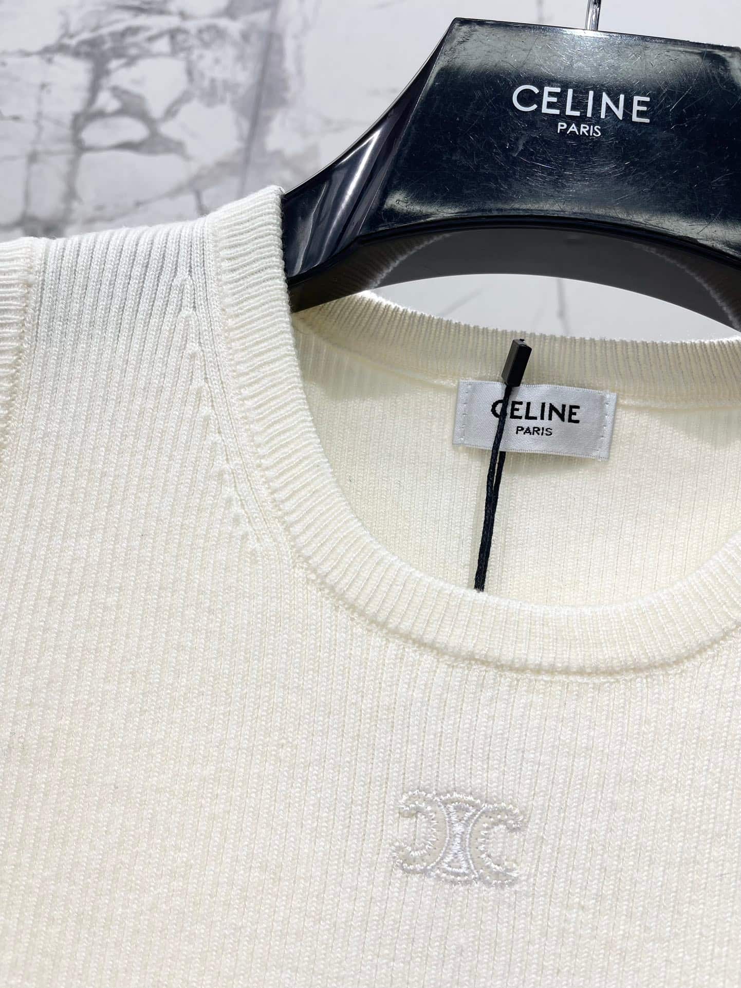 Celine: Veste, noir, blanc, broderie, denim