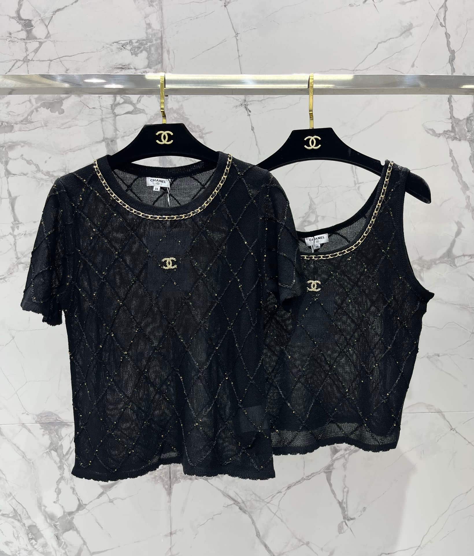 Chanel: Veste, noir, blanc, pièces métalliques, denim