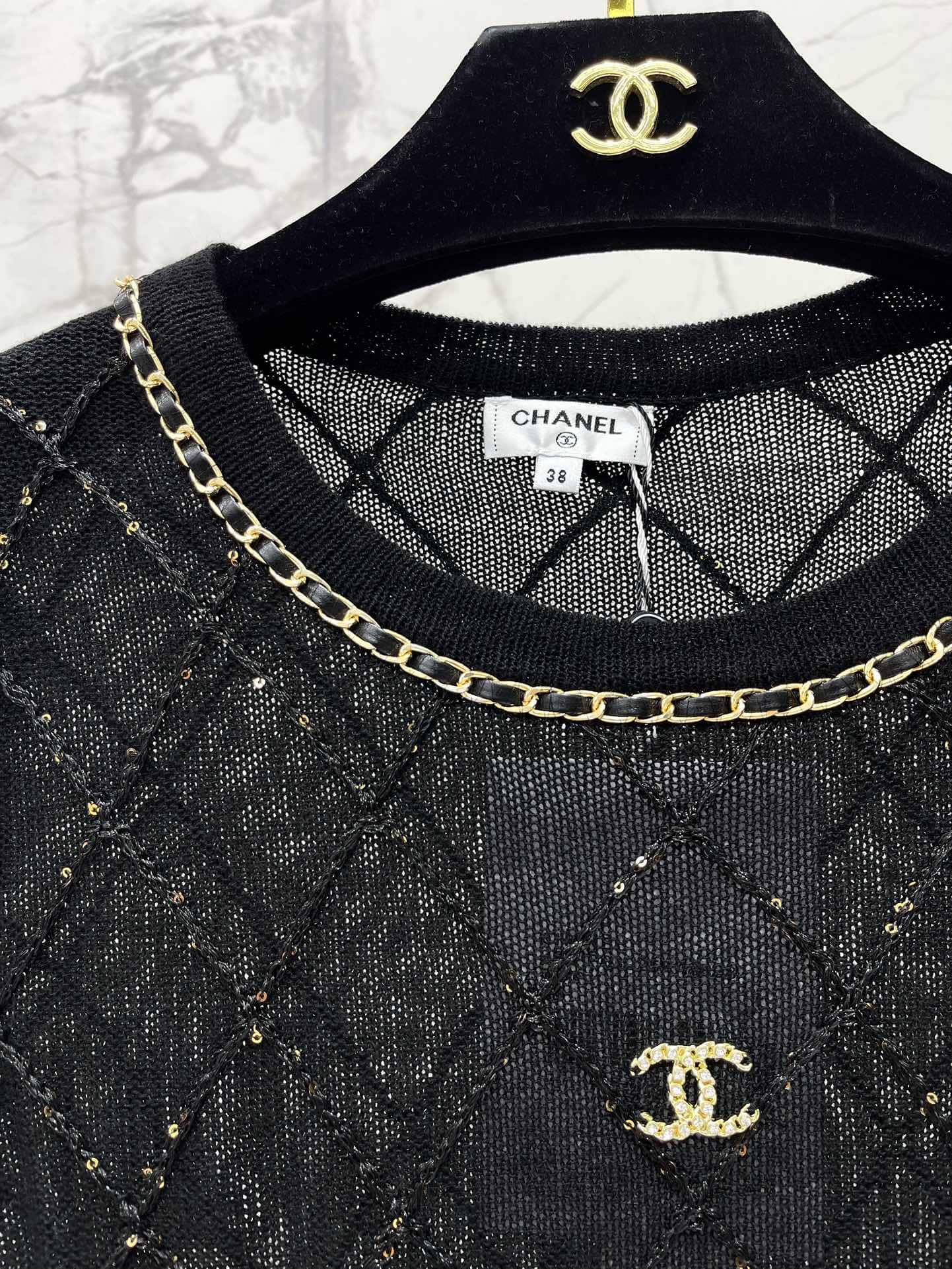 Chanel: Veste, noir, blanc, pièces métalliques, denim