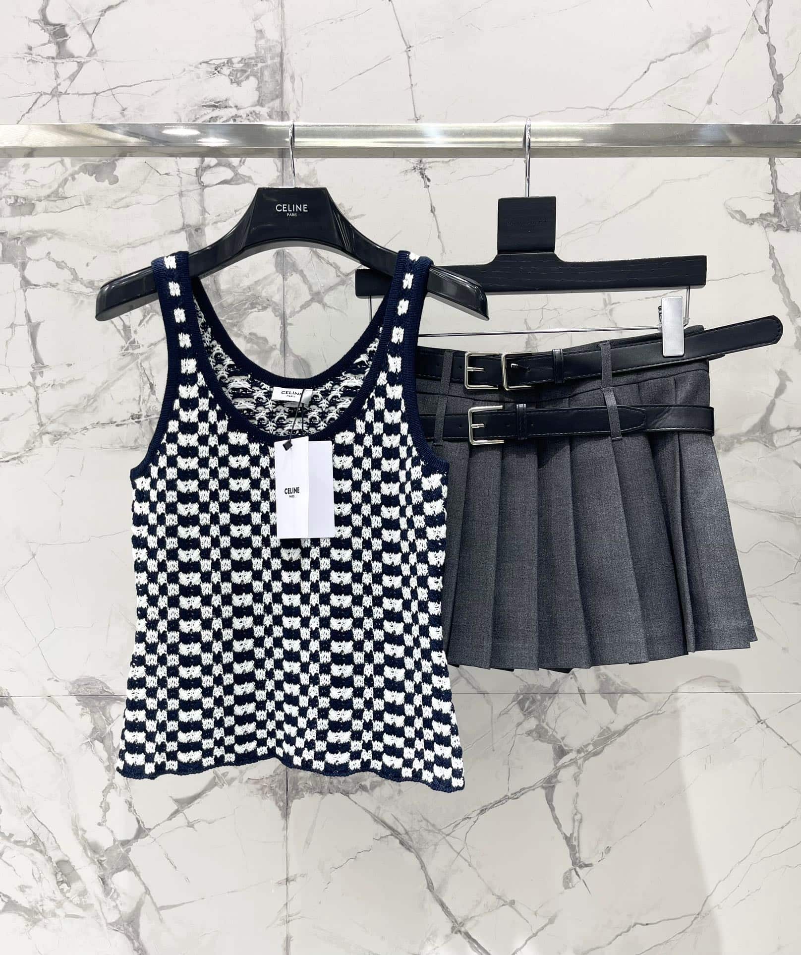 Celine: Top sans manches, broderie, imprimé, coton