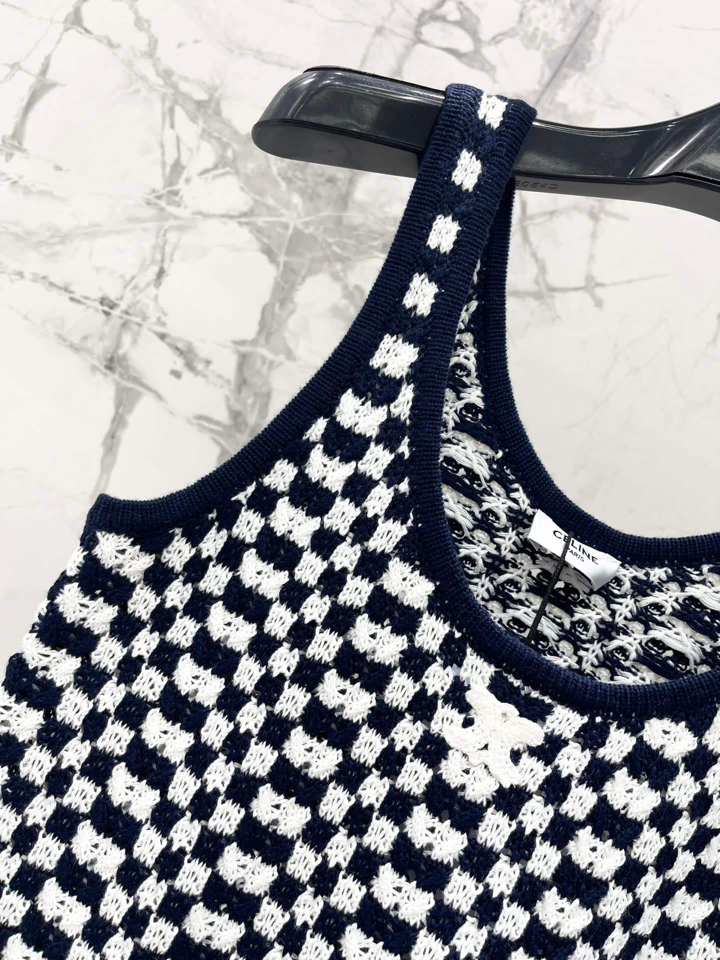 Celine: Top sans manches, broderie, imprimé, coton