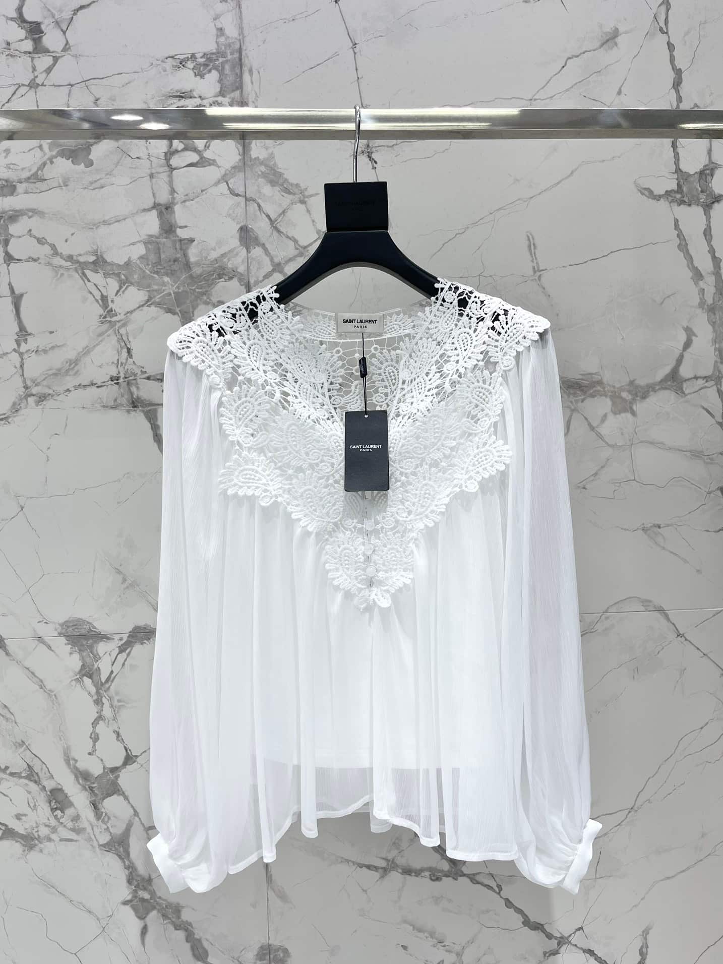 Saint Laurent: Jupe, blanc, broderie, denim