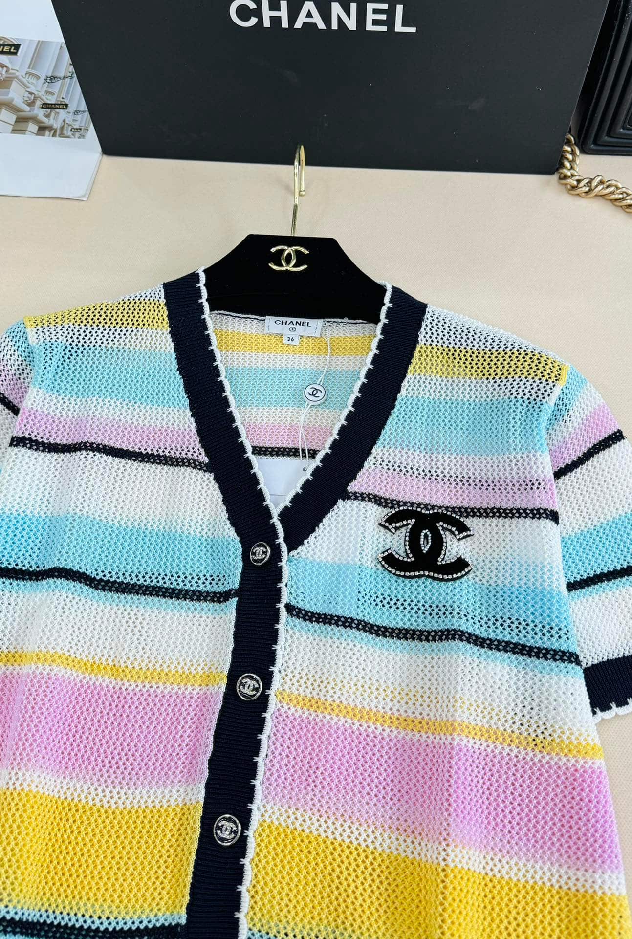 Chanel: 夹克, 多彩配色, 条纹, 撞色拼接