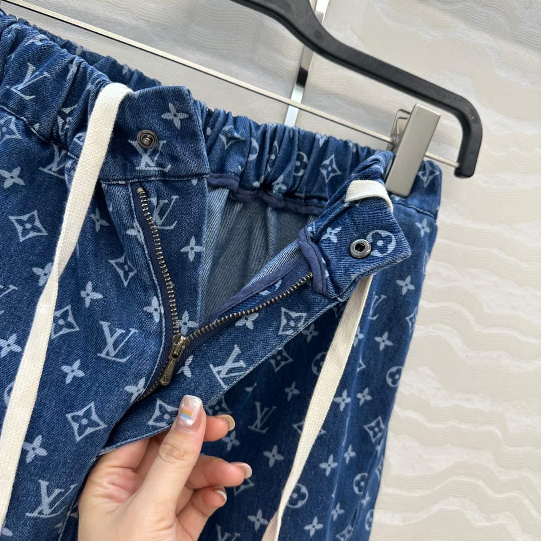 Louis Vuitton: 半身裙, 字母印花, 金属配件, 棉质, 牛仔布
