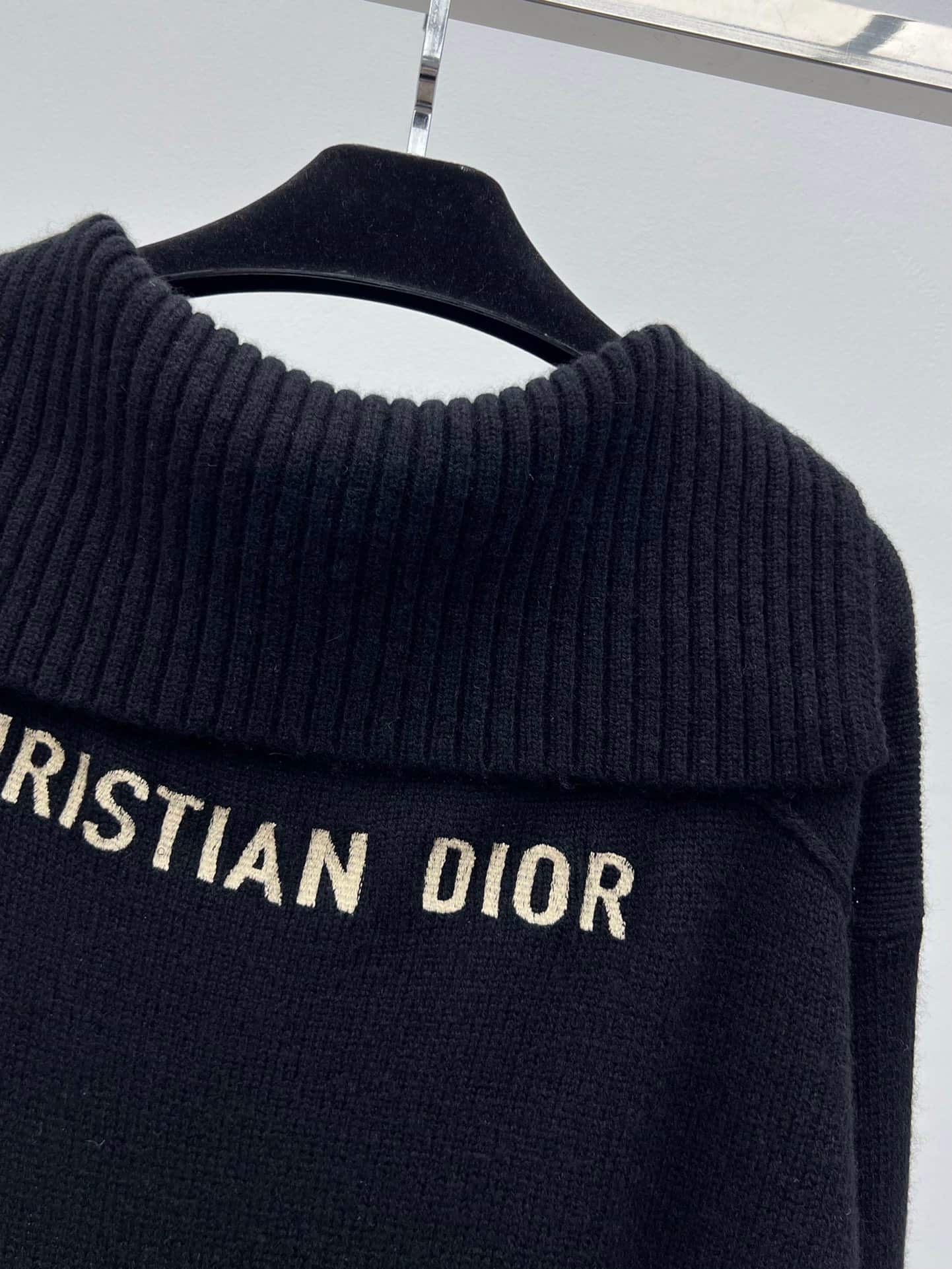 Dior: Sweater, beige, black, embroidery, ribbed knit, cashmere