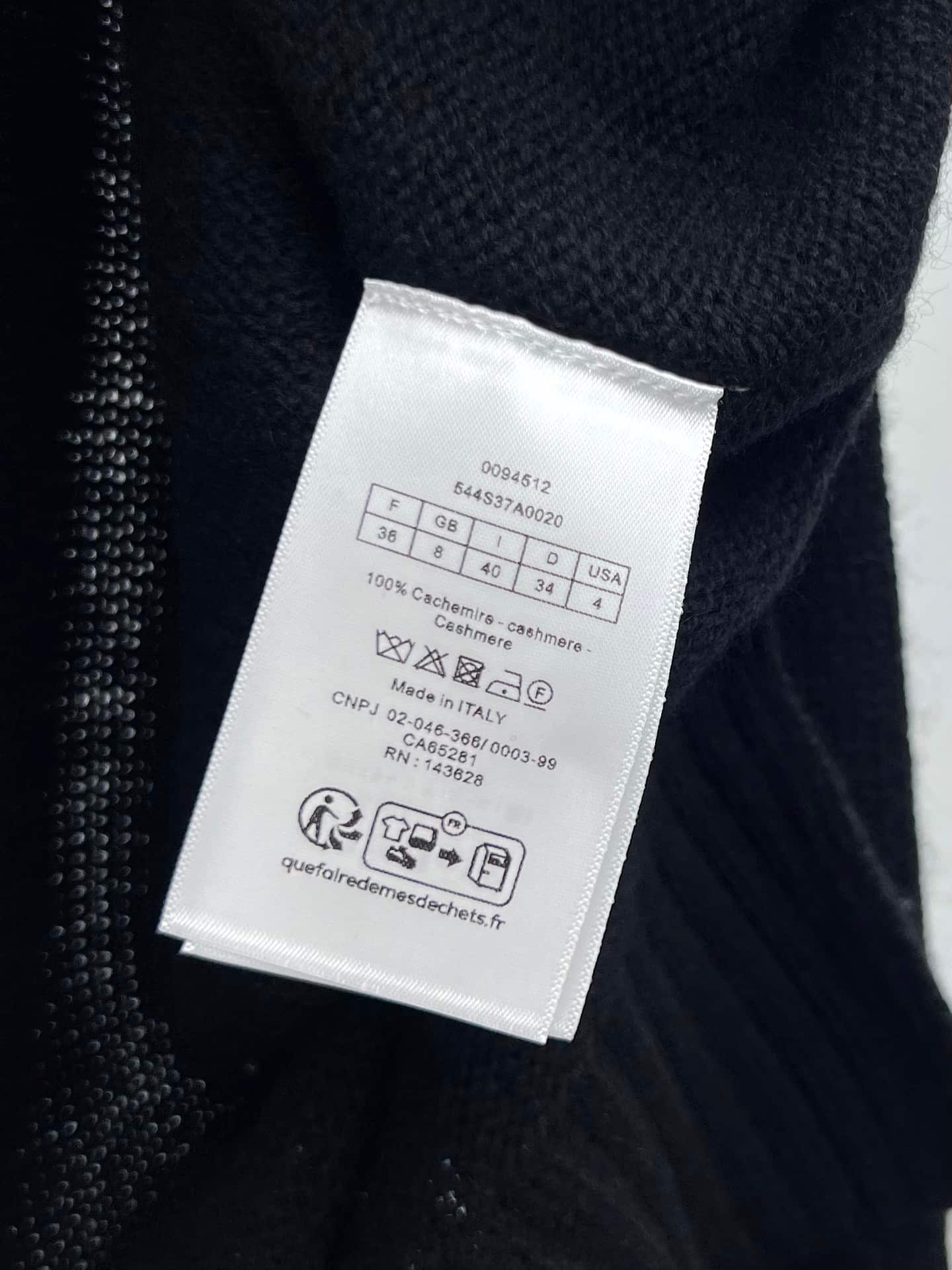 Dior: Sweater, beige, black, embroidery, ribbed knit, cashmere