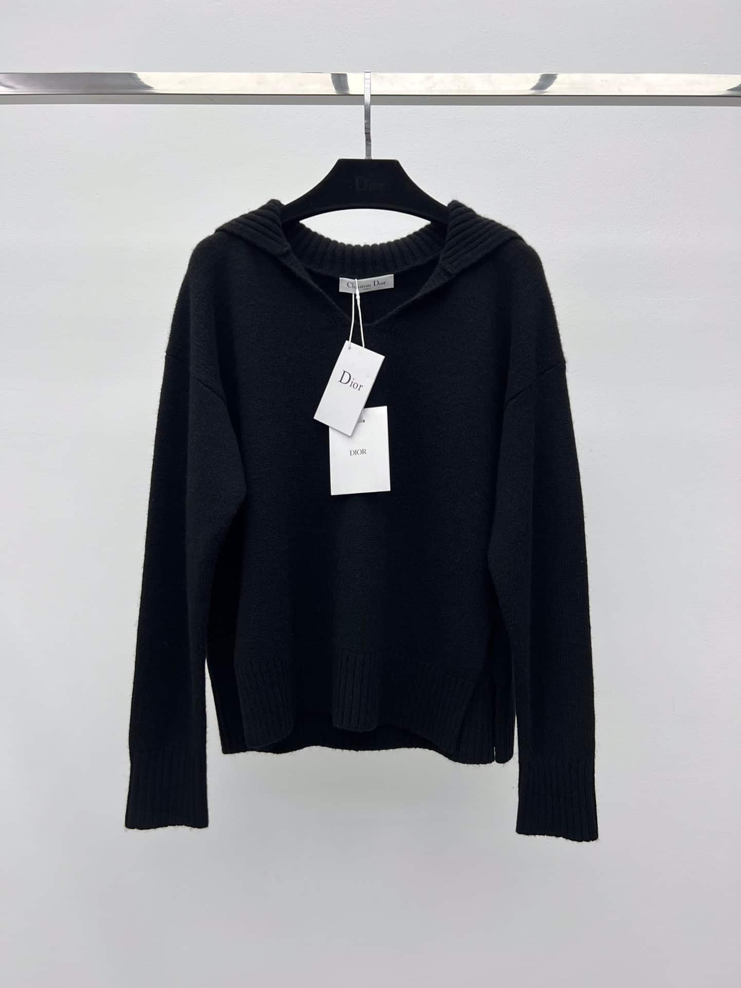 Dior: Sweater, beige, black, embroidery, ribbed knit, cashmere