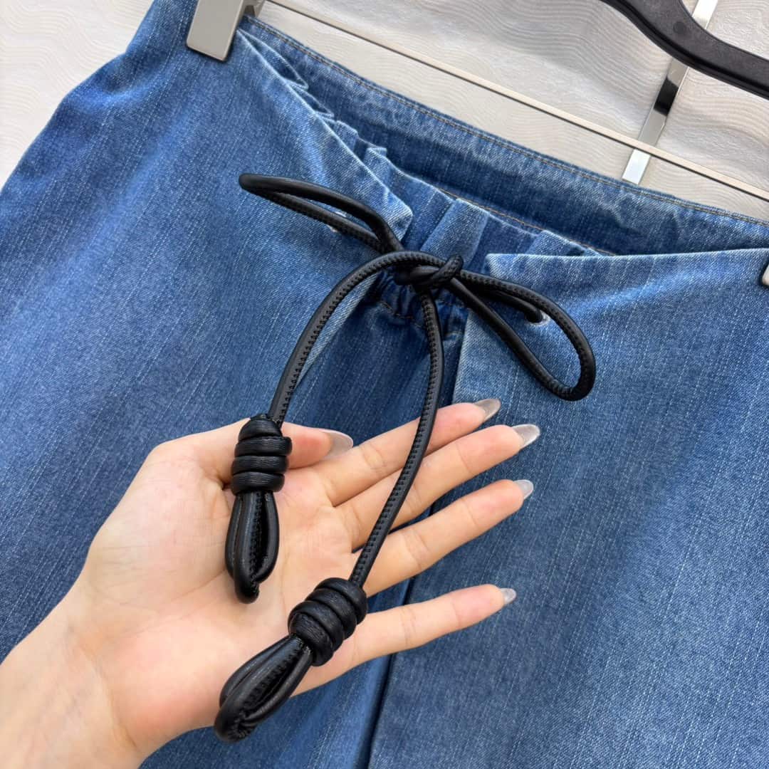 Loewe: 半身裙, 刺绣, 标志, 抽绳, 牛仔布