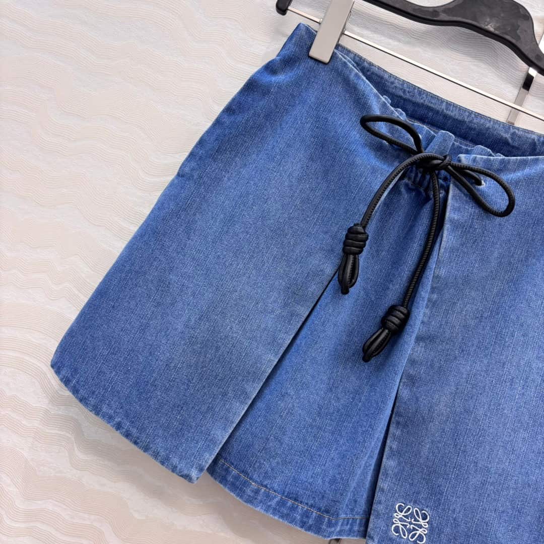 Loewe: 半身裙, 刺绣, 标志, 抽绳, 牛仔布