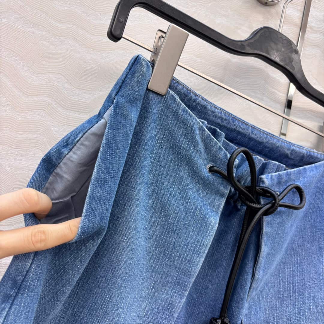 Loewe: 半身裙, 刺绣, 标志, 抽绳, 牛仔布