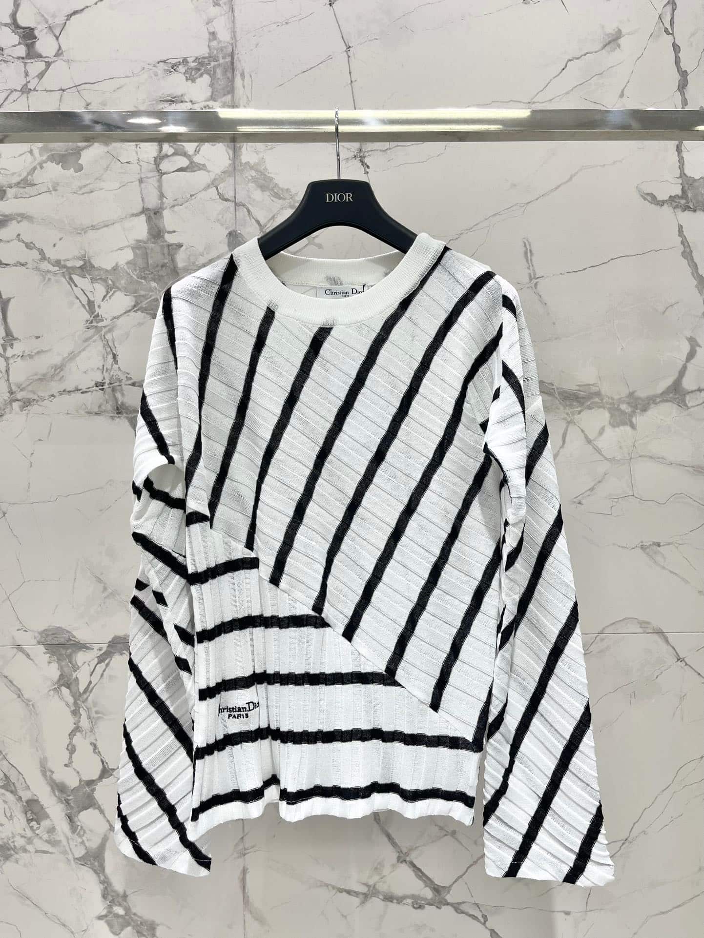 Dior: Long-sleeve top, embroidery, stripes, contrast panels