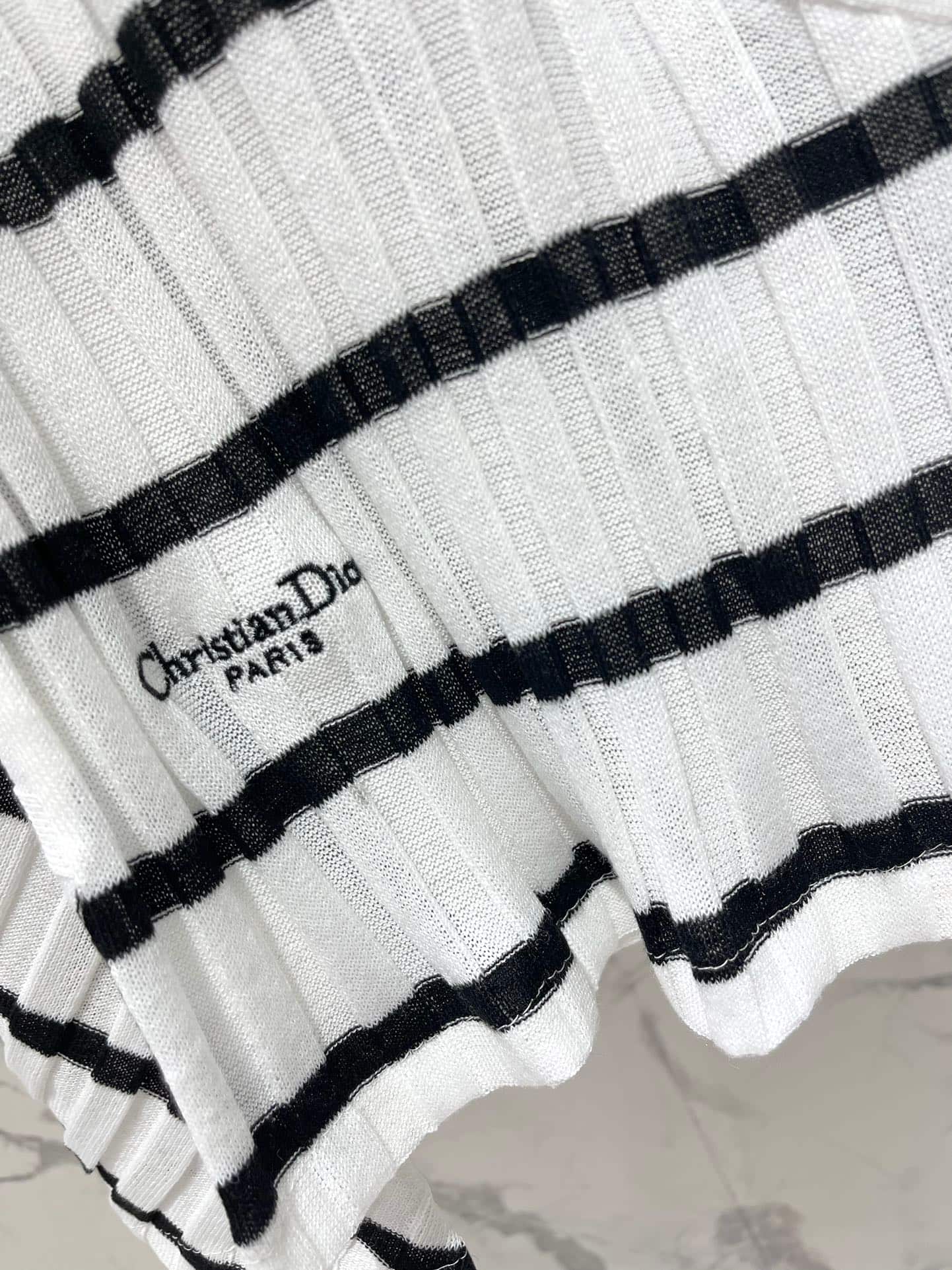 Dior: Long-sleeve top, embroidery, stripes, contrast panels