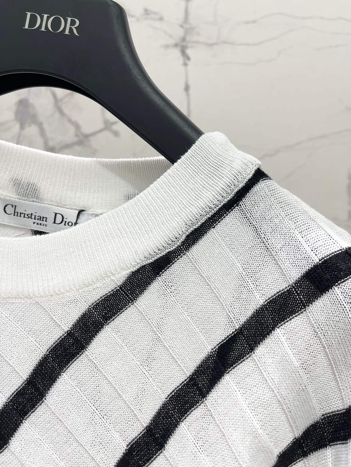 Dior: Long-sleeve top, embroidery, stripes, contrast panels