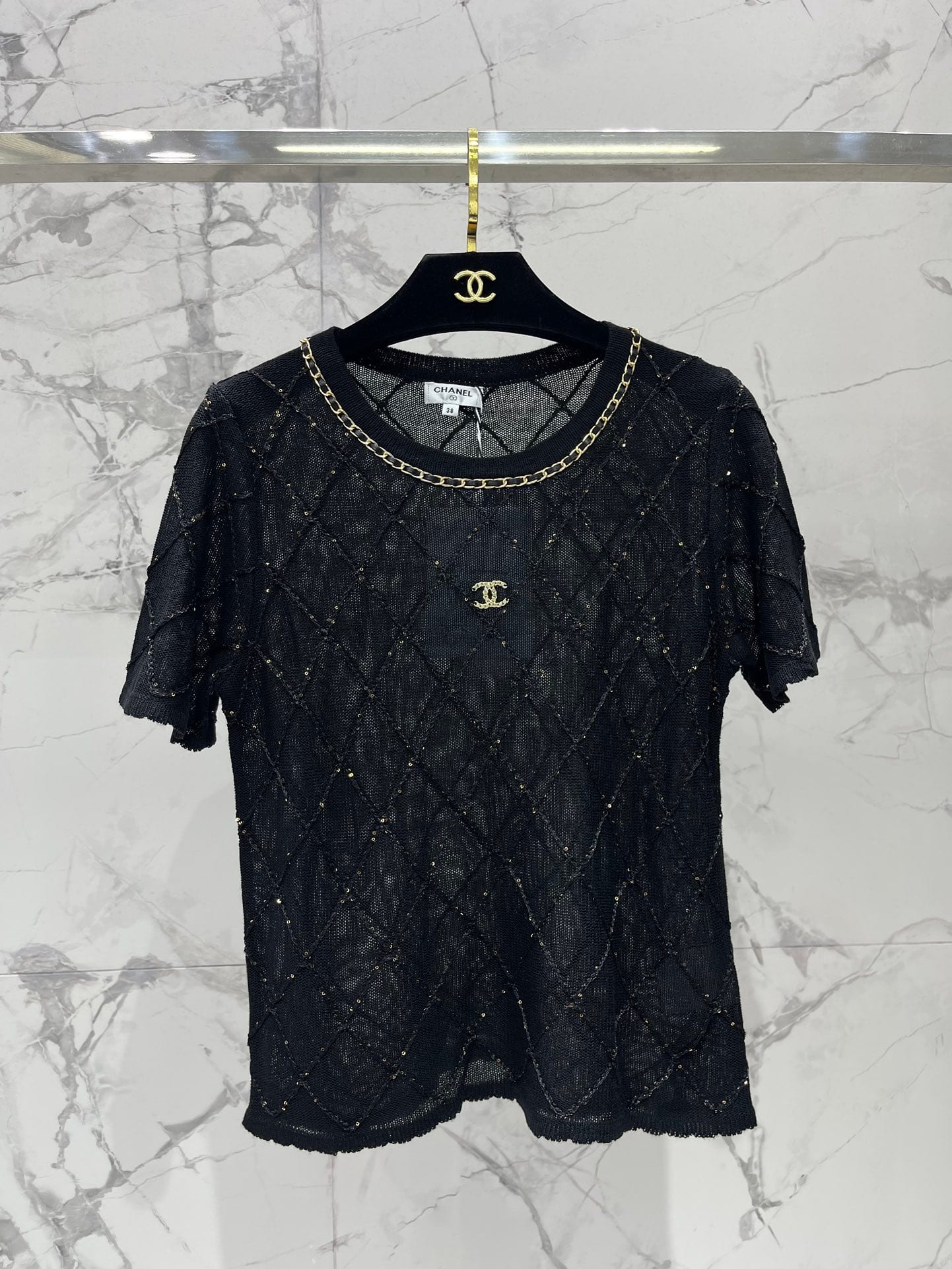 Chanel: Veste, noir, blanc, pièces métalliques, denim
