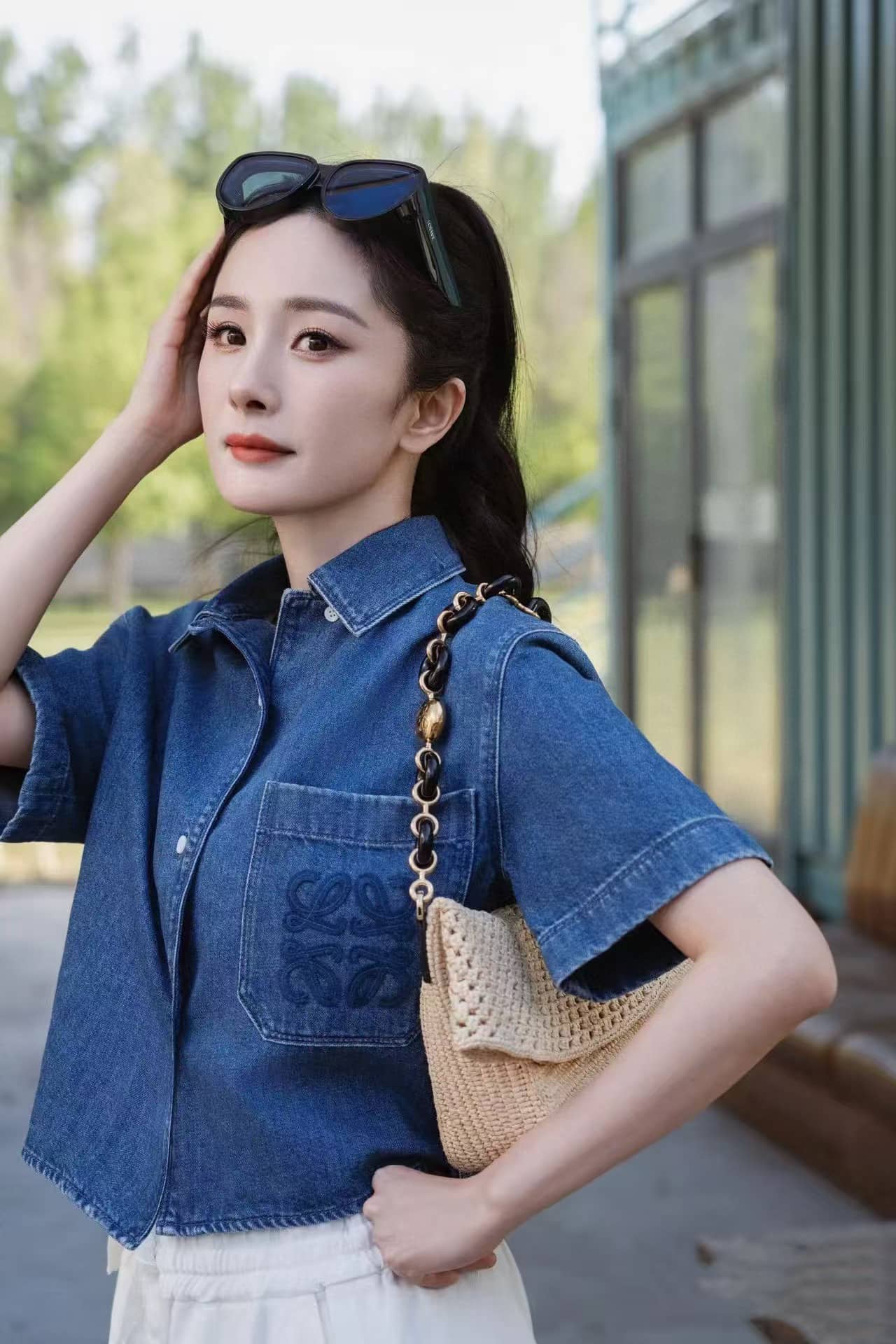 Loewe: Polo shirt, embroidery, logo, pockets, cotton, denim, spring/summer 2025