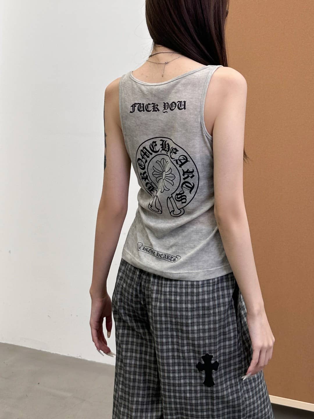 Chrome Hearts: топ без рукавов, серый цвет, принт