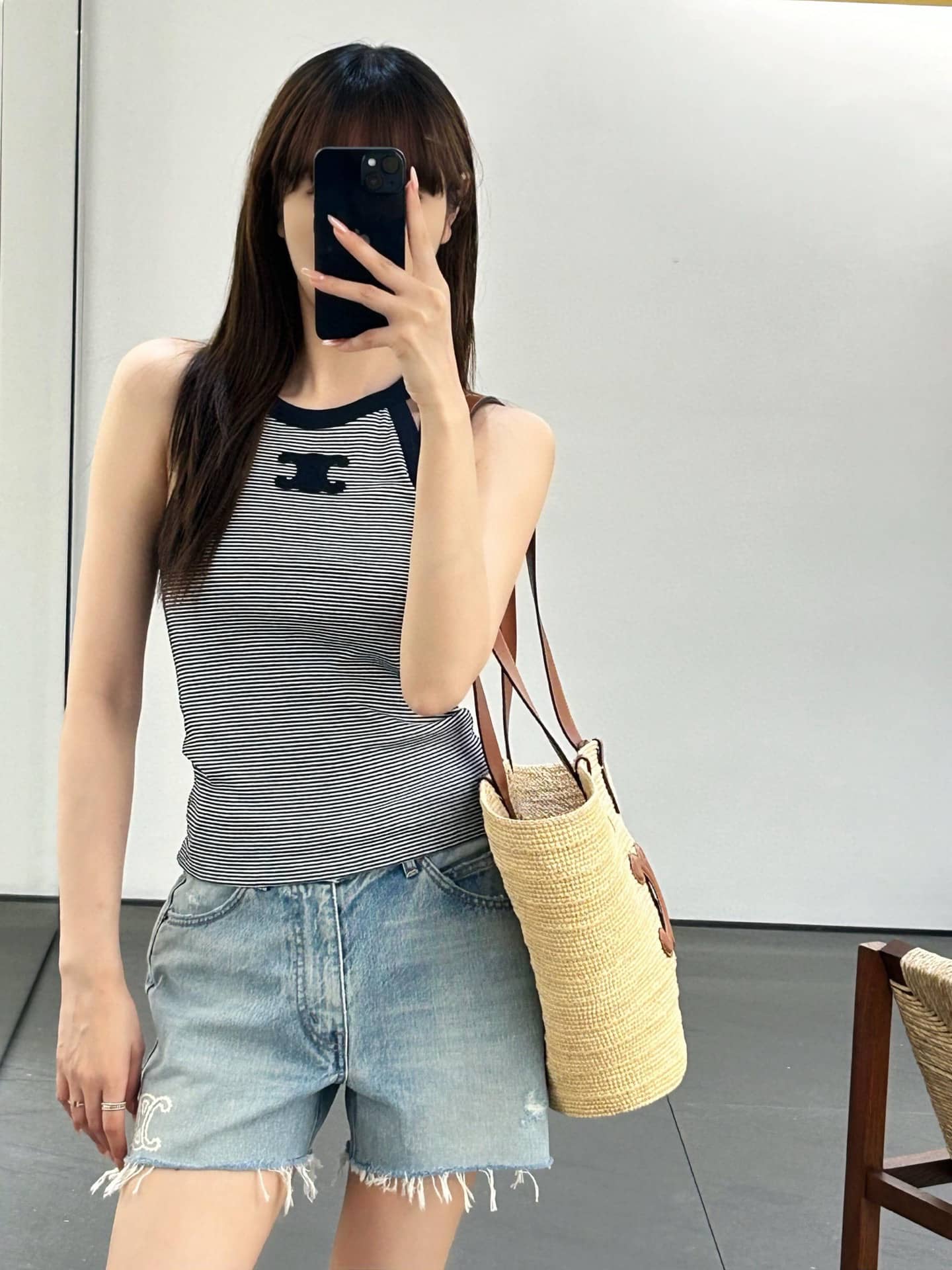 Celine: Skirt, embroidery, vintage finish, logo, metal hardware, cotton, spring/summer 2025