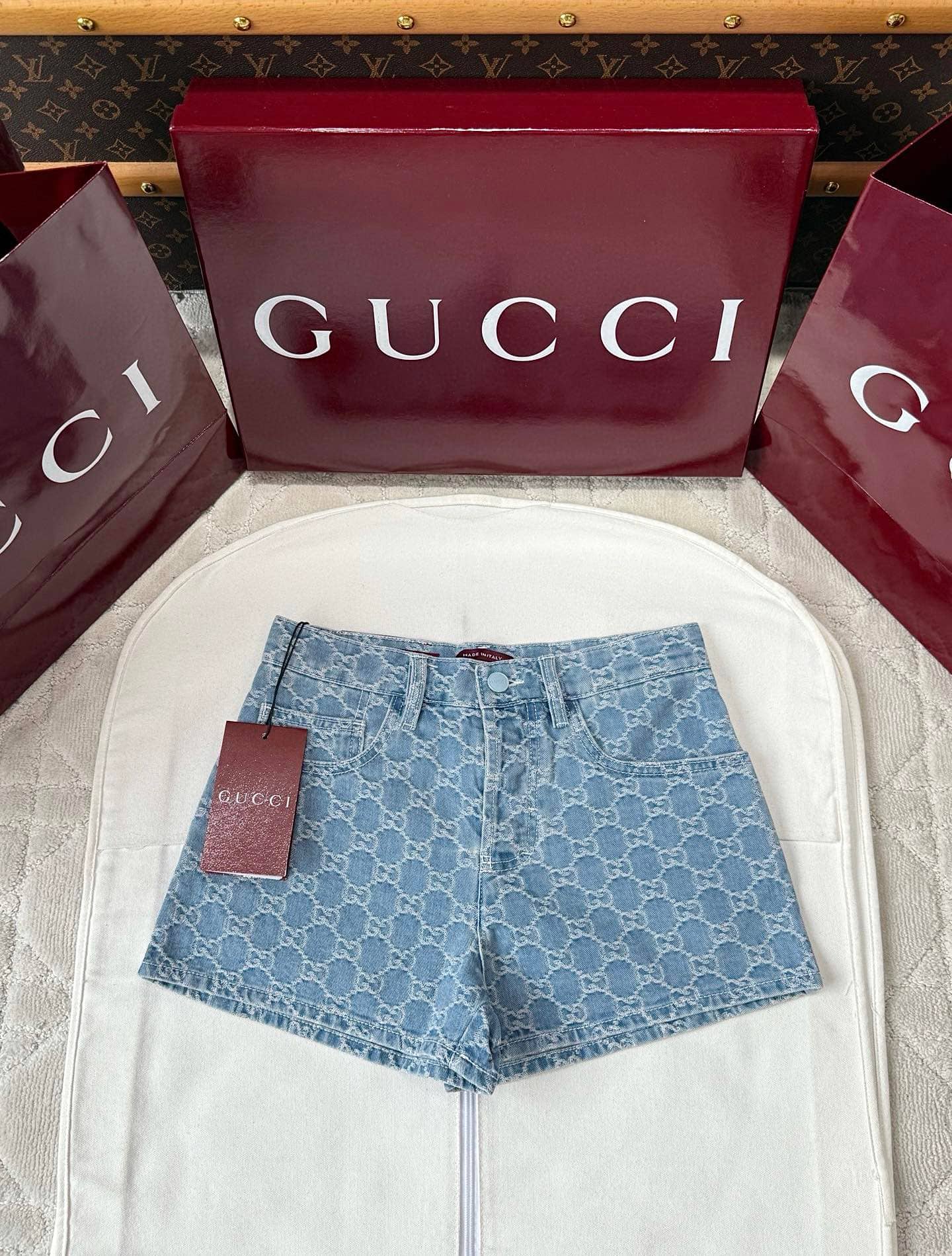 Gucci: Skirt, all-over print, jacquard, denim, spring/summer 2025