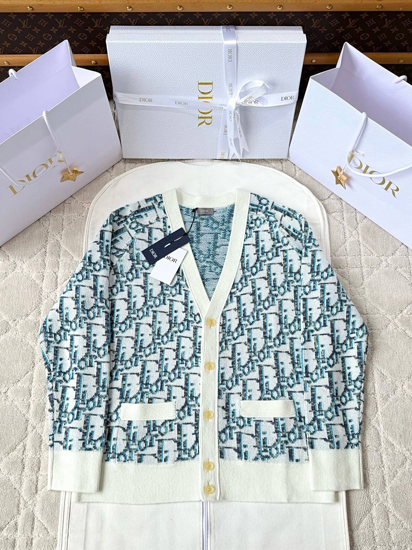 Dior: Cardigan, all-over print, jacquard, logo, wool, autumn/winter 2025