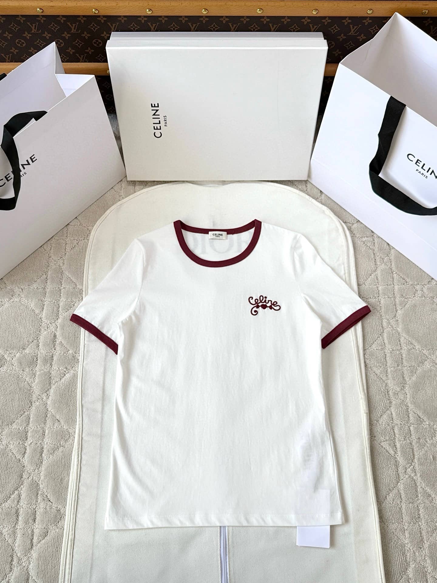 Celine: T-shirt, embroidery, contrast panels, logo, autumn/winter 2025