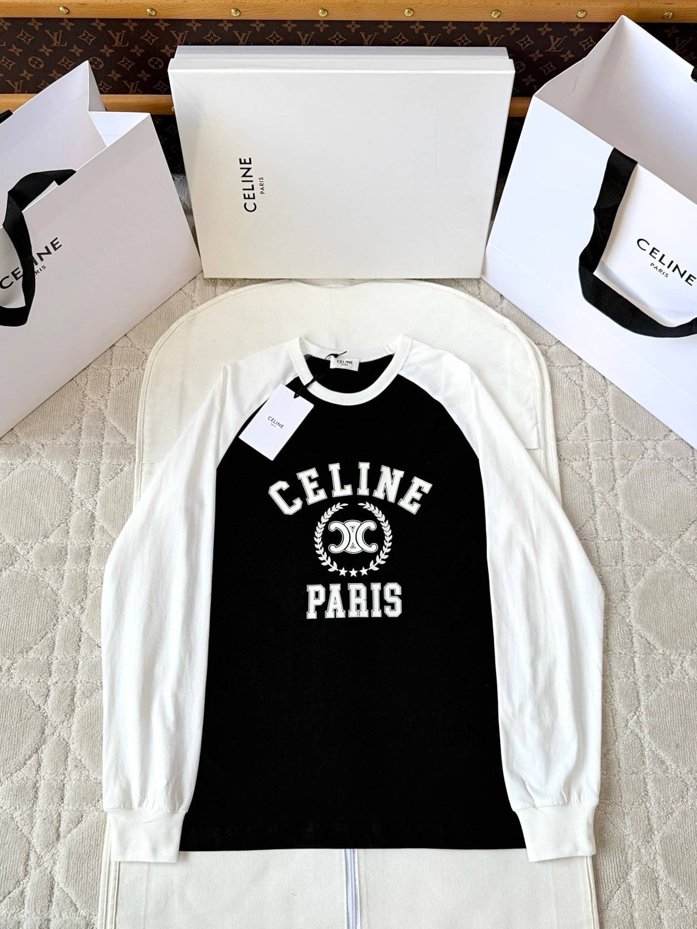 Celine: T-shirt, print, contrast panels, logo, autumn/winter 2025
