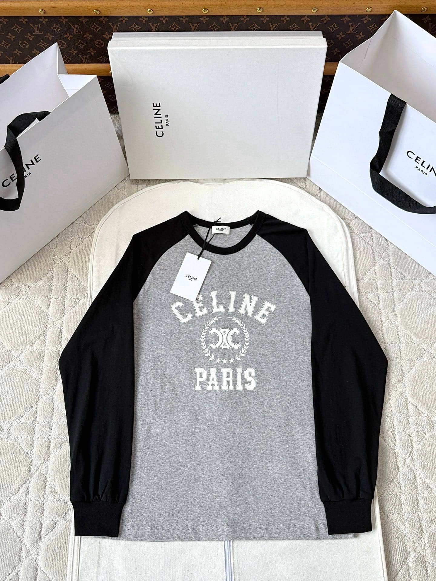Celine: T-shirt, print, contrast panels, logo, autumn/winter 2025