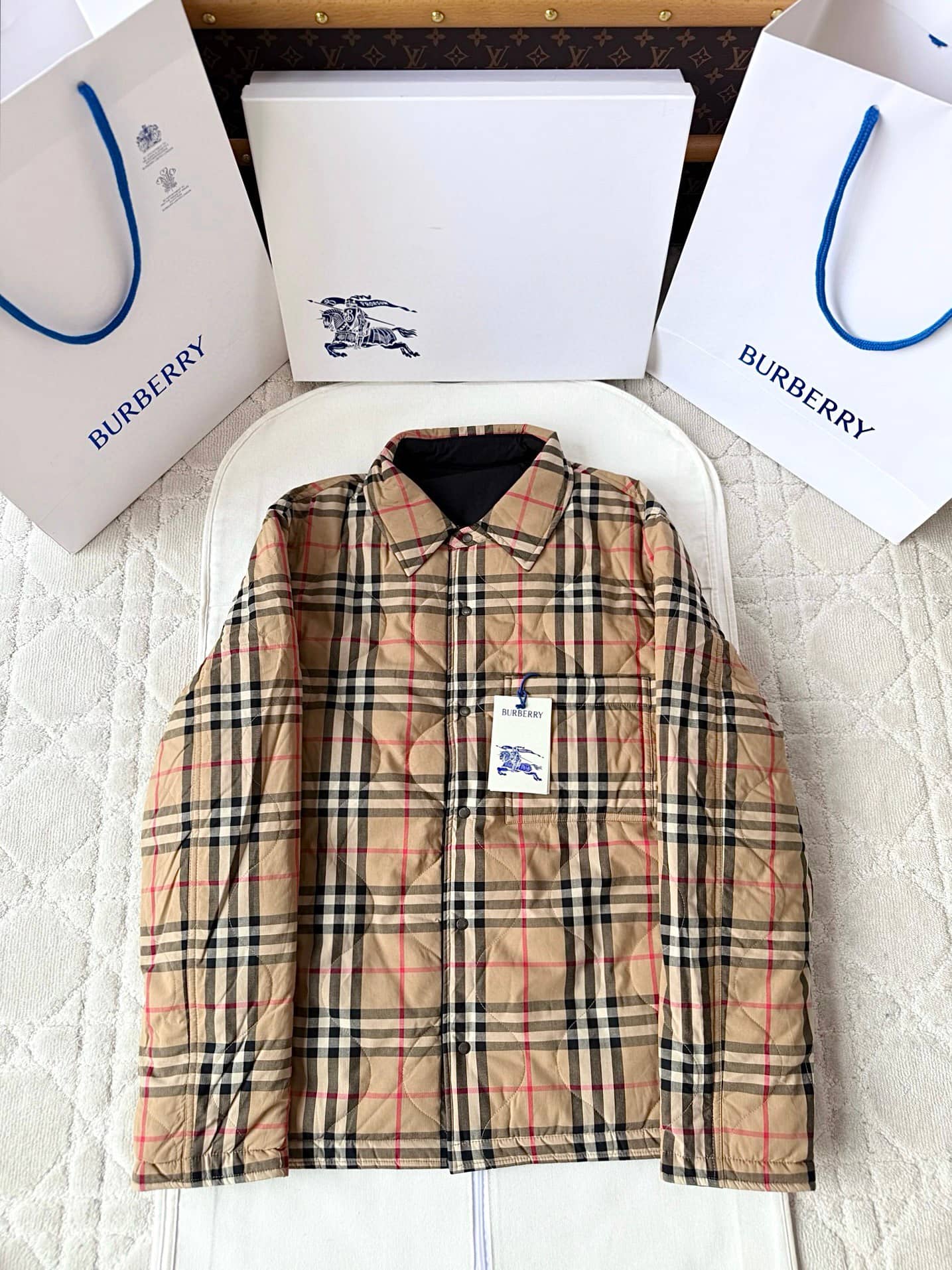Burberry: Veste chaude, carreaux, coton, automne/hiver 2025