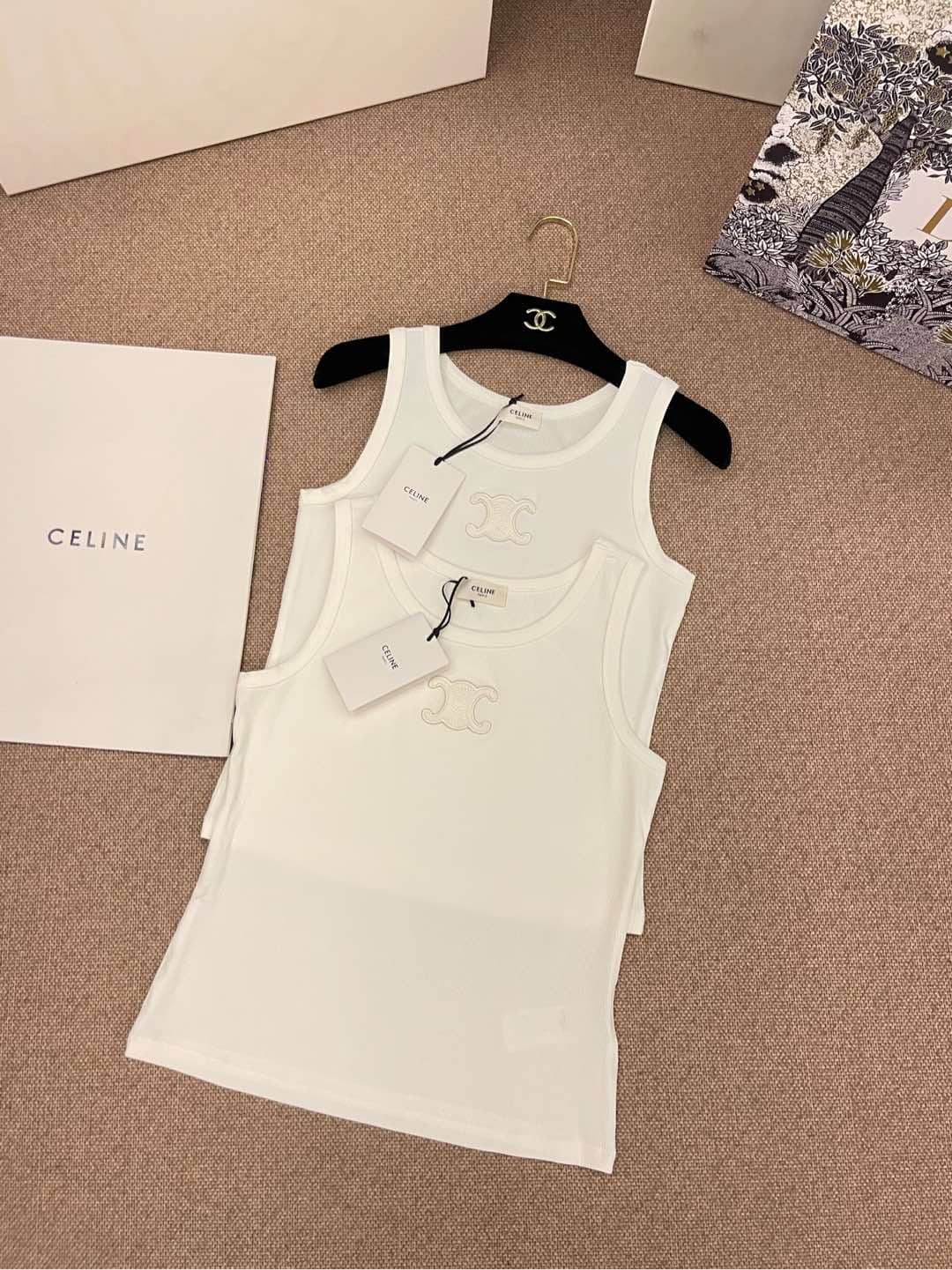 Celine: Sleeveless top, logo, denim, spring/summer 2025